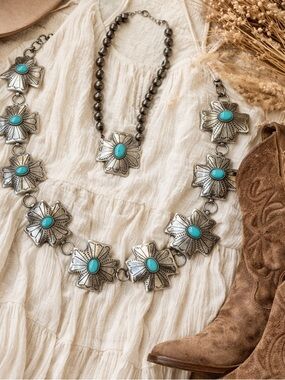 Turquoise Chain Belt + Matching Necklace | Western Boho